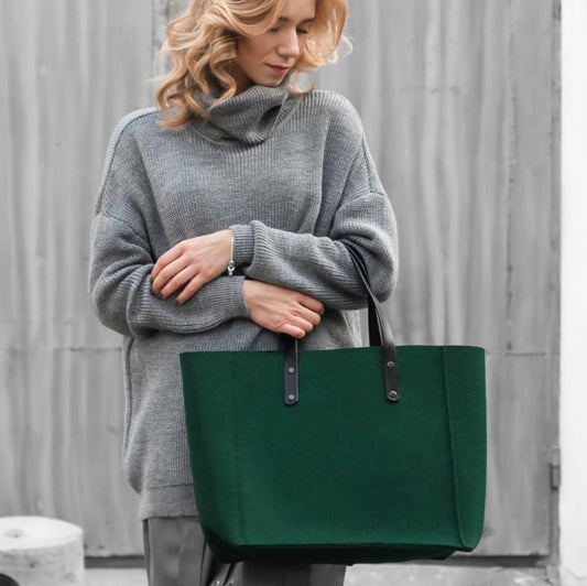 Merino Wool Felt Tote Bag with Leather Handles