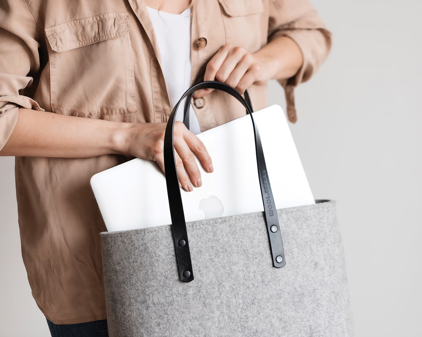 Merino Wool Felt Tote Bag with Leather Handles