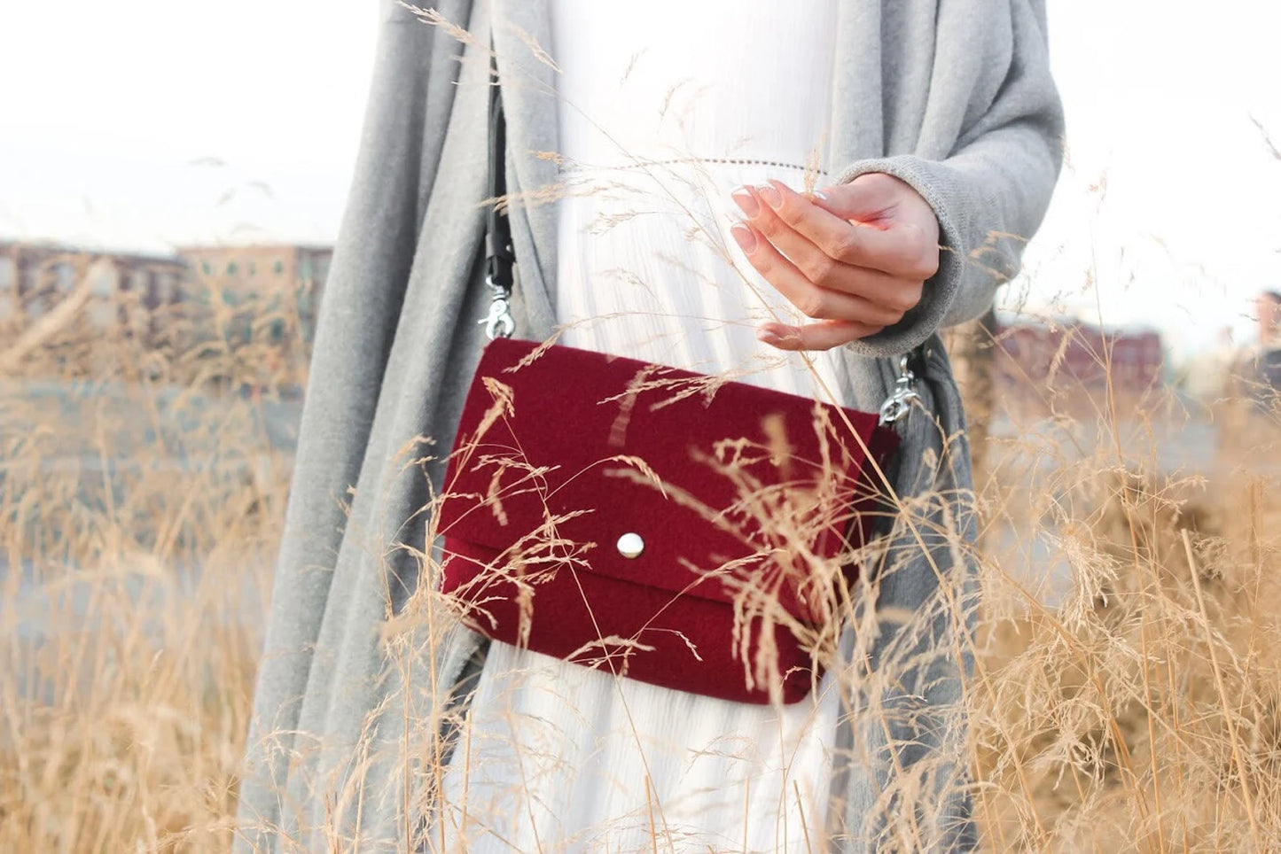 Small Merino Wool Felt Crossbody Bag with Leather Strap