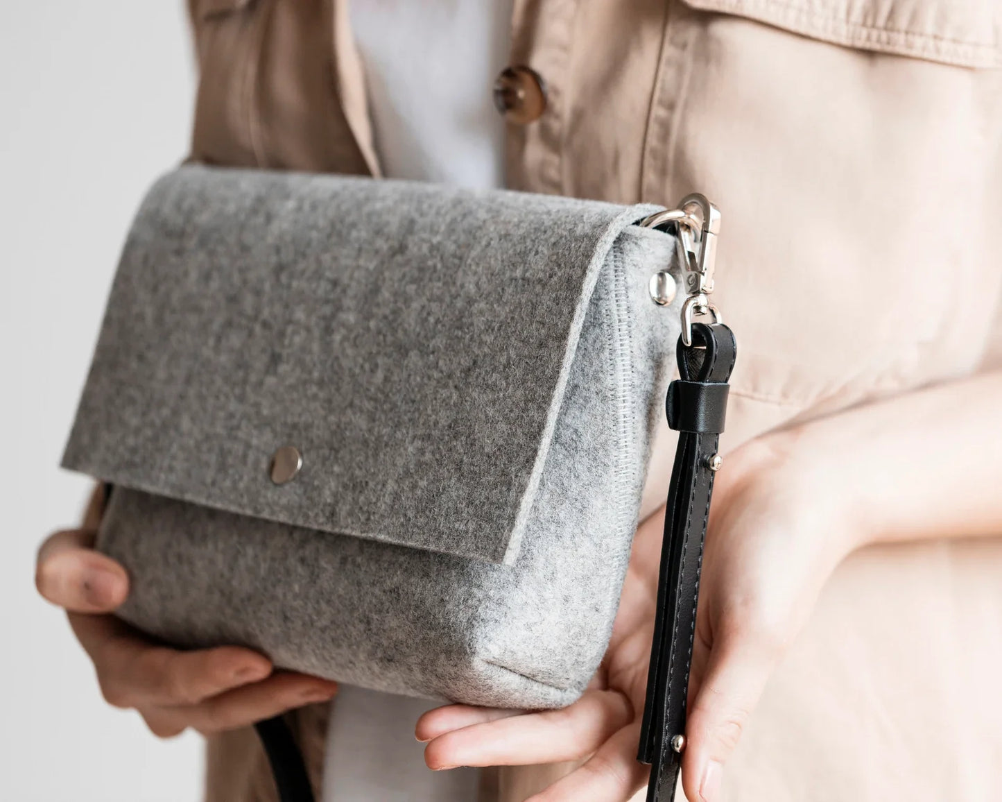 Small Merino Wool Felt Crossbody Bag with Leather Strap