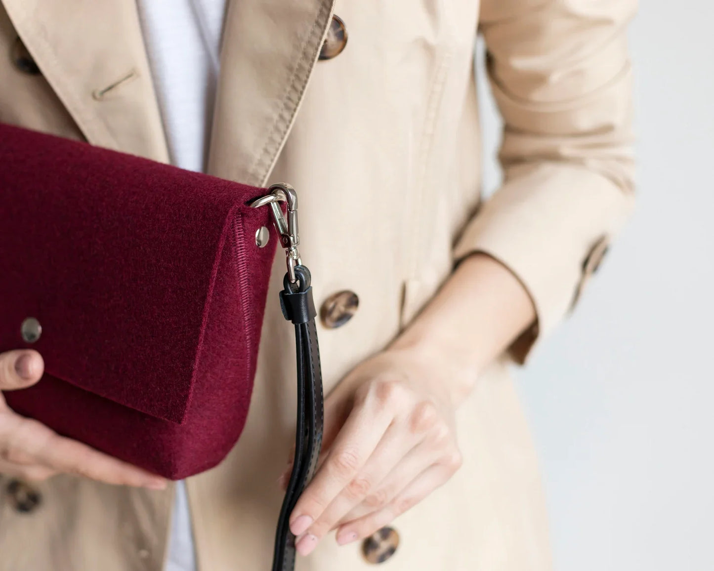 Small Merino Wool Felt Crossbody Bag with Leather Strap