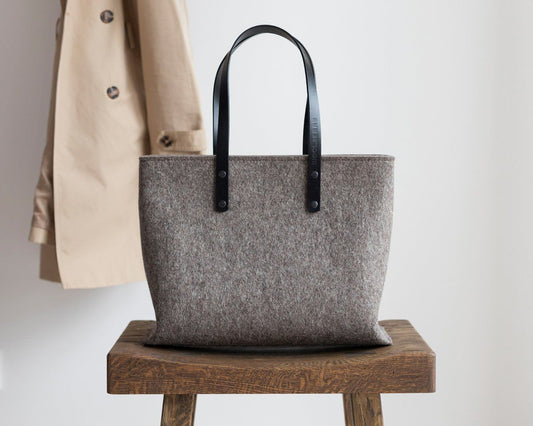 Merino Wool Felt Tote Bag with Leather Handles